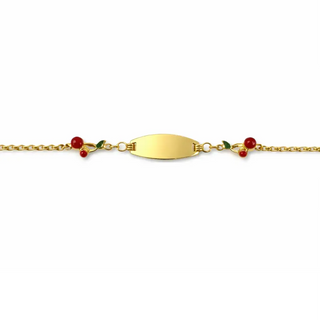 18K Solid Yellow Gold Cherry Oval Id Bracelet for Girls