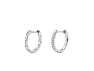 18K Solid White Gold Petite Diamond Huggie Hoop Earrings