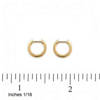 18K Solid Yellow Gold Petite Diamond Huggie Hoop Earrings