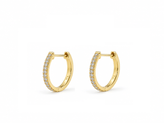 18K Solid Yellow Gold Petite Diamond Huggie Hoop Earrings