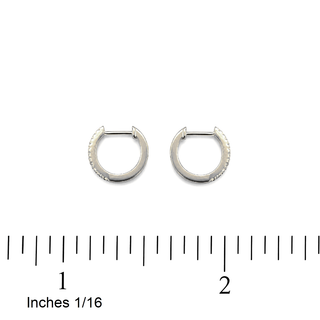 18K Solid White Gold Petite Diamond Huggie Hoop Earrings