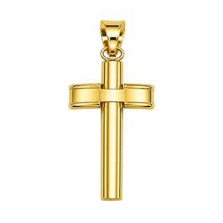 18K Solid Gold Convex Modern Cross in Yellow or White Gold