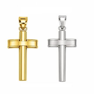 18K Solid Gold Convex Modern Cross in Yellow or White Gold