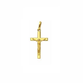 18k Solid Yellow Gold Tiny Polished Crucifix Pendant