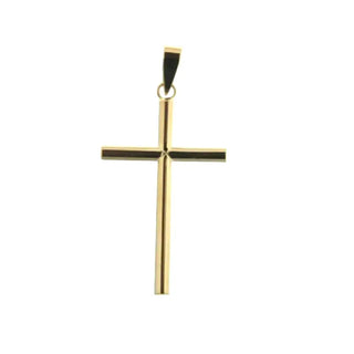 18K Solid Gold Polished Round Tube Cross - Divine Elegance