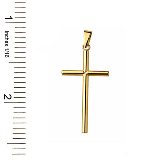 18 Karat Solid Yellow Gold 2mm round Hollow tube Cross