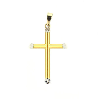Cruz Tubular de Ouro Amarelo Maciço 18K com Pontas em Ródio Branco