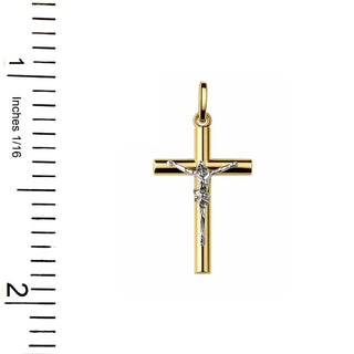 Pingente Pequeno de Crucifixo Bicolor 18K Finamente Trabalhado