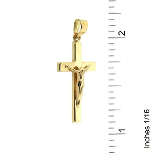 18K Yellow Gold Polished  Square Rounded Tube Crucifix
