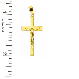 18K Yellow Gold Polished Square Rounded Edge Tube Crucifix