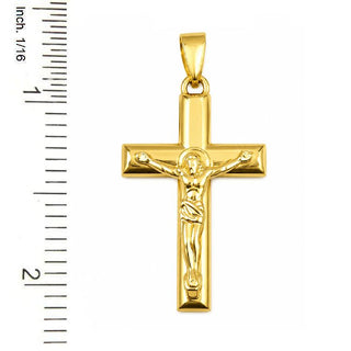 18K Solid Yellow Gold Polished Medium Men's Crucifix Pendant
