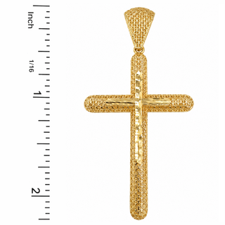 18K Yellow Gold Large Filigree Diamond-Cut Cross Pendant