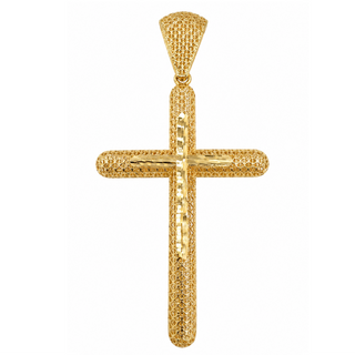 18K Yellow Gold Large Filigree Diamond-Cut Cross Pendant