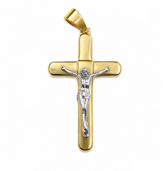 18K Solid Yellow & White Gold Polished Mens Crucifix Pendant