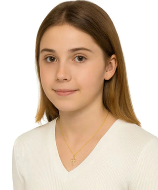 18K Yellow Gold Small Polished Tube Cross with Rounded Ends