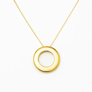18K Solid Gold Thick Open Polished Circle Pendant Necklace