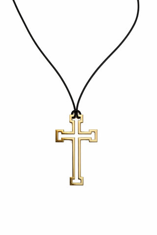 18K Solid Yellow Gold Open Large Flat Cross Necklace
