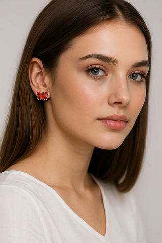 Sterling Silver Enamel Orange Butterfly Post Earrings