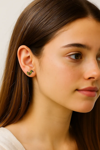 Sterling Silver Tiny Enamel Dove and Heart Post Earrings