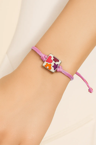 Sterling Silver Enamel Star Hear and Flowers Cord Bracelet