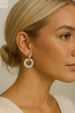 18K Gold Reversible Hoop dangle Diamond Ring Earrings