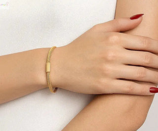 18K Solid Yellow Gold Woven Polished Thick Bracelet (Copy)