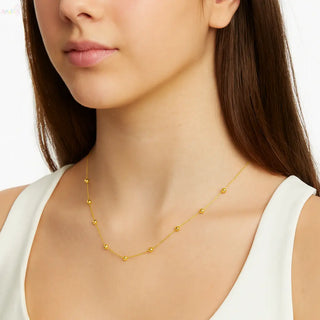 18K Solid Yellow Gold Polished Bead Necklace