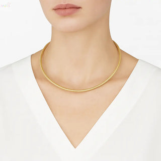 18K Solid Yellow Gold Tubular Woven Polished Necklace