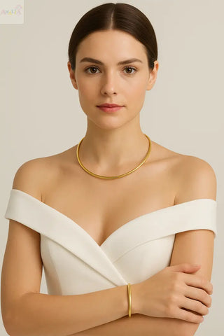 18K Solid Yellow Gold Tubular Woven Polished Necklace