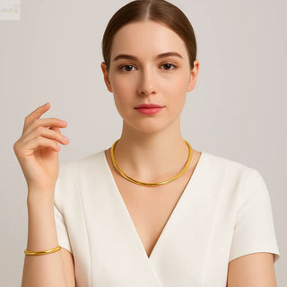 18K Solid Yellow Gold Tubular Woven Polished Necklace