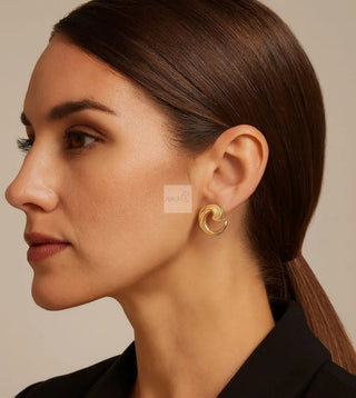18K Solid Yellow Gold Modern Open Twisted Circle Earrings