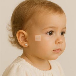 18K Solid Yellow Gold 4 mm. Cultivated Pearl Studs Earrings 