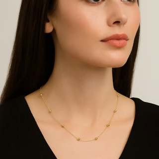 18K Solid Yellow Gold 4mm Polished Balls Necklace