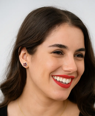 Sterling Silver Red and orange Enamel Flower Post Earrings