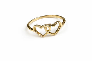 18K Solid Gold Double Open Heart Polished Wire Ring