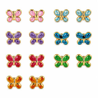 18K Solid Yellow Gold Enamel Butterfly Post Earrings