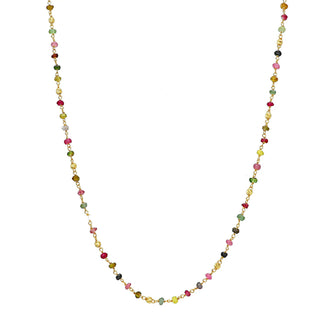 18K Solid Yellow Gold Multi Color Quartz Stones Necklace