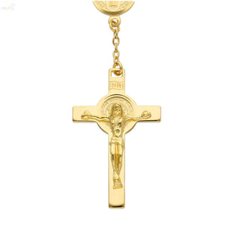 18K Solid Yellow Gold Saint Benedict Rosary Necklace