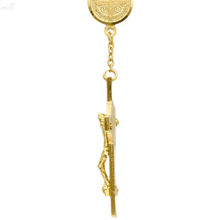 18K Solid Yellow Gold Saint Benedict Rosary Necklace
