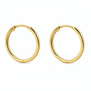 18K Solid Yellow Gold Thin Polished Hinged Hoop Earrings
