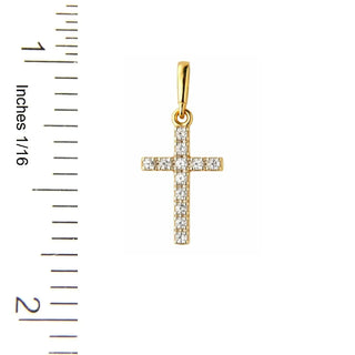 18K Solid Yellow Gold Cubic Zirconia Small Cross Pendant
