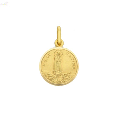 18 Karat Massives Gelbgold Unsere Liebe Frau von Fatima Medaille 13 mm