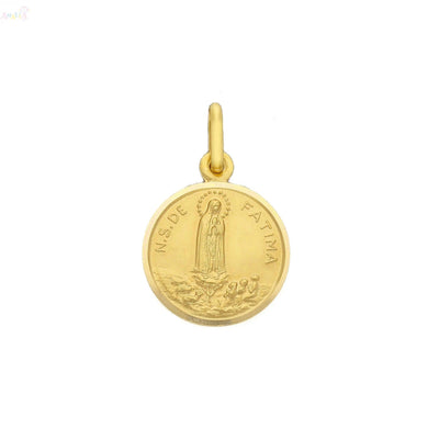 18 Karat Massives Gelbgold Anhänger Unsere Liebe Frau von Fatima Medaille 15 mm