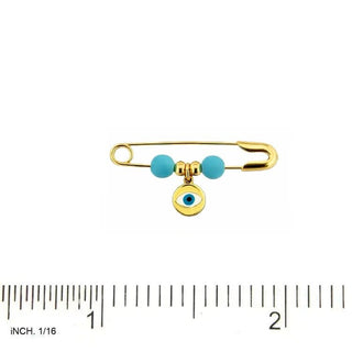 18k Solid Yellow Gold Turquoise Beads and Evil Eye Safety Pin
