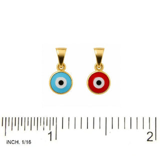 18K Solid Yellow Gold Blue or Red Mini Evil Eye Pendant