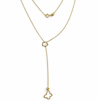 18K Yellow Gold Open Butterfly and Flower Y Necklace Lariat