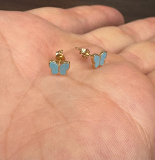 18K Yellow Gold Tiny Butterfly Turquoise Post Earrings