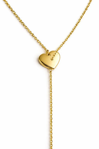 18K Solid Yellow Gold Polished Center Heart Bar Y Necklace