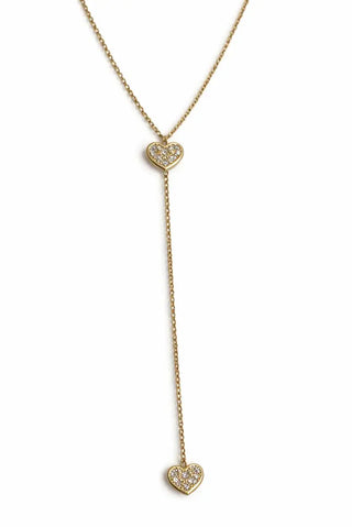 18K Solid Yellow Gold Zirconia Heart Y Necklace Lariat Style