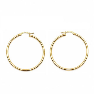 18K Solid Yellow Gold Thin Hoop Earrings 35 x 2 mm